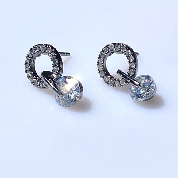 Gunmetal Cubic Zirconia Circle with Drop Earrings - Picture 3 of 12